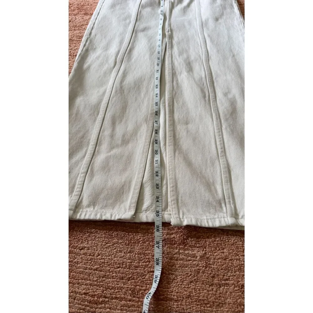 ZARA High Waisted Denim Midi Skirt Cream Slit Size XS - Picture 6 of 8